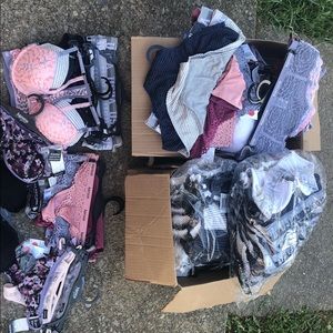 Box of name brand tagged bras n thongs